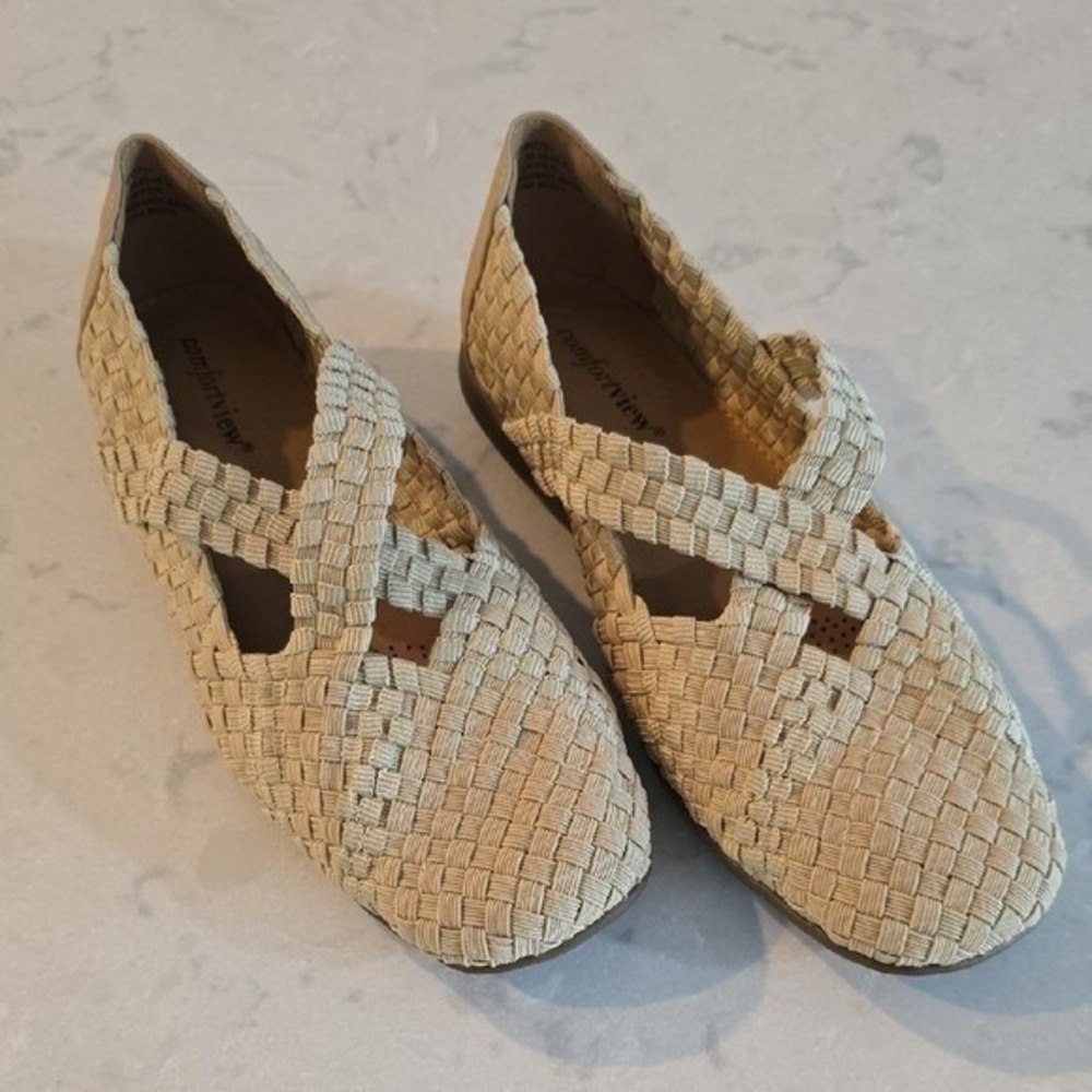 Comfortview Heleena Woven Flats Beige Basketweave Slip On Shoes Womens 7W
